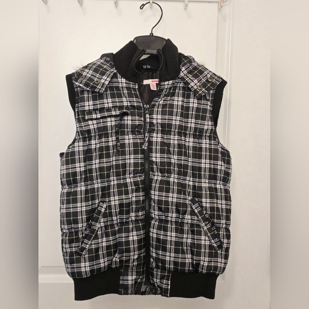 Girl's Bongo Plaid Puffer Vest‎ with Hood